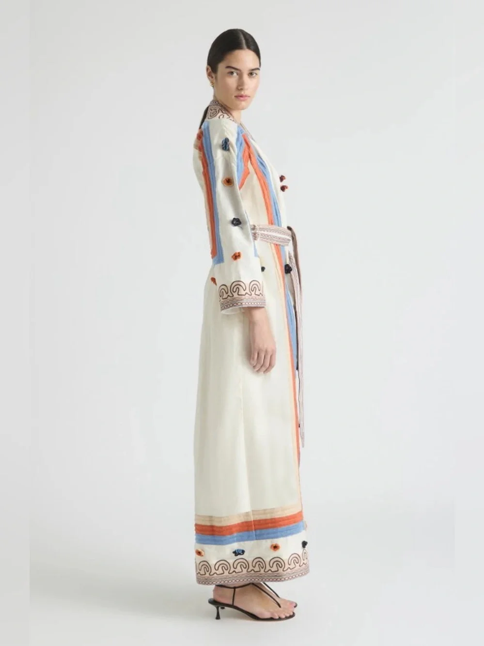 Antipodean Rise 100% Linen Woven Embellished Belted Robe Long Dress Size M NWT